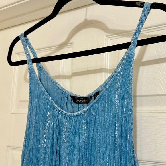 Mlle Gabrielle Blue Maxi Dress with Metallic Accents and Lace Inset, Size 2X - Picture 2 of 9